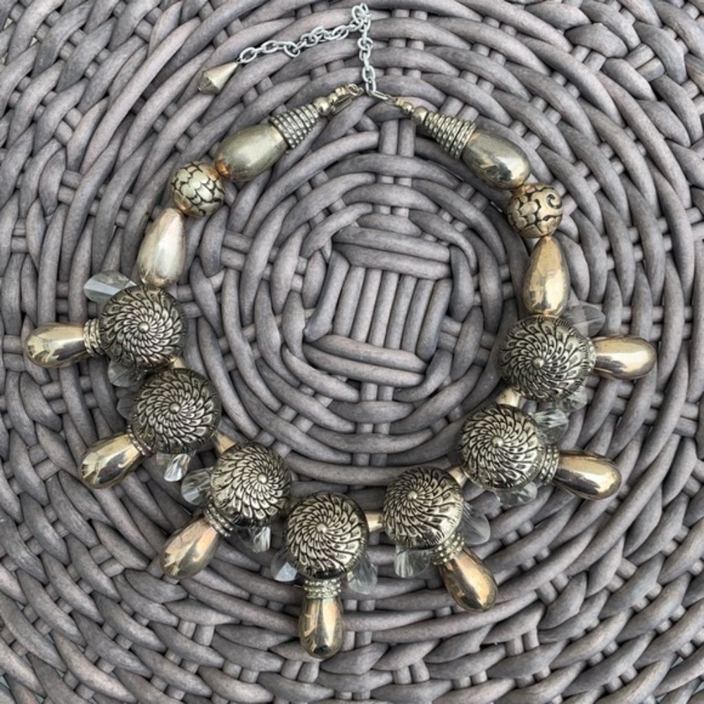 Vintage Silver Cactus Flower Statement Necklace